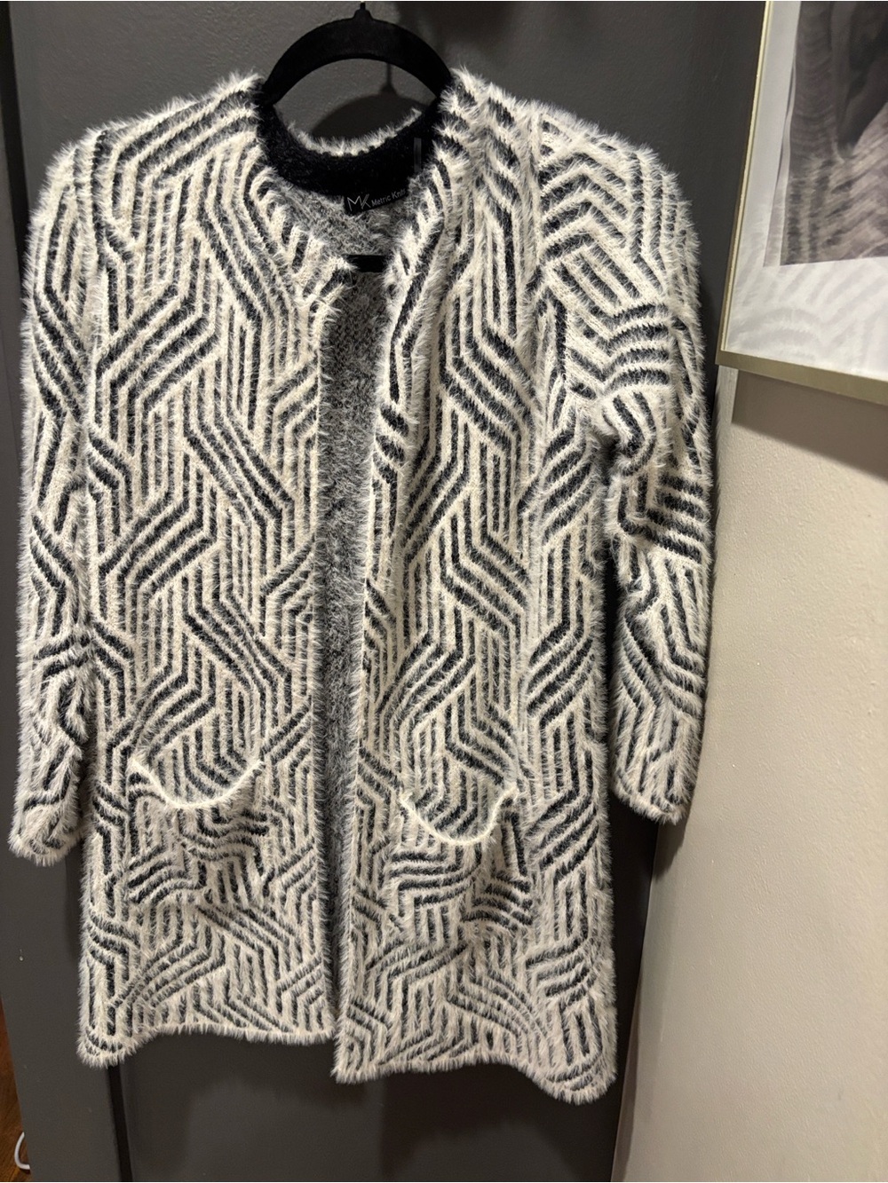 MK Collection Black & White Geometric Teddy Coat